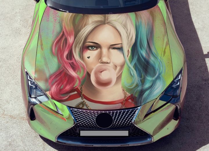 Harley Quinn Printed Customized Car Hood , Door Wrap Sticker Fit Any Car