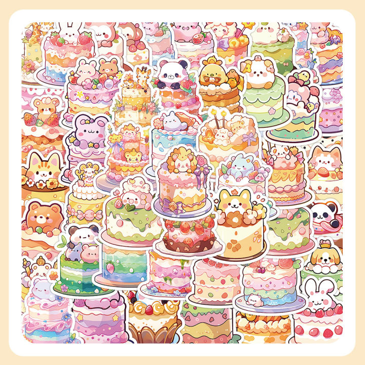 60 Pieces Original Bear Cake Cartoon Sticker Cute Decorative Water ...