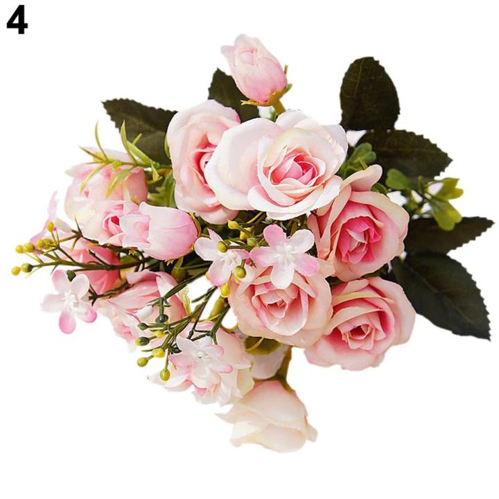 1 Bouquet 15 Heads European Style Artificial Royal Rose Home Room Decor Flowers