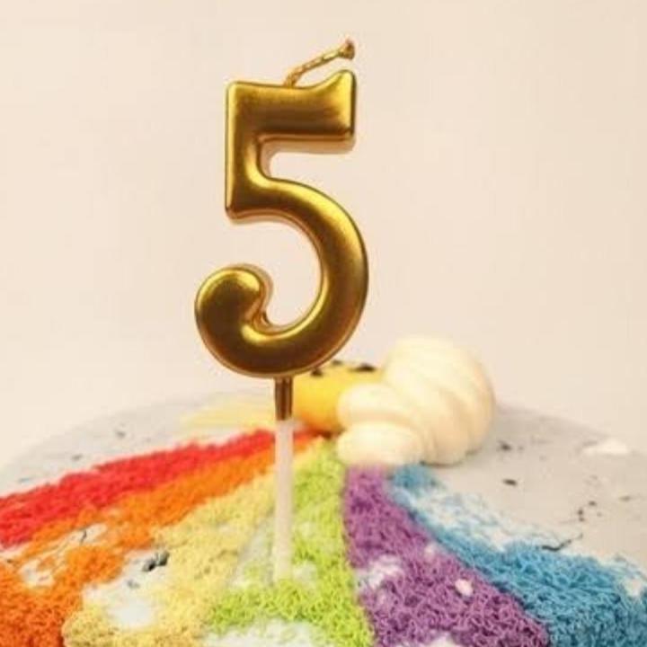 Mini 5 Golden number topper candle 2.5"
