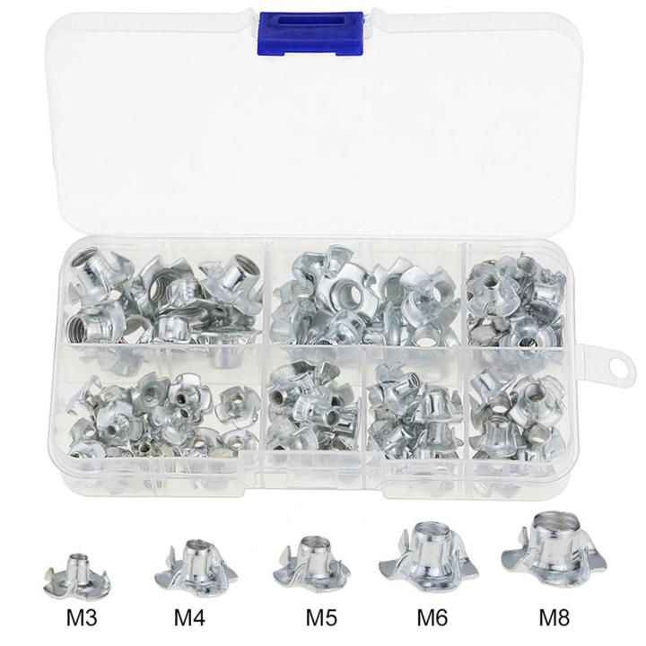 80Pcs M3 M4 M5 M6 M8 Zinc Plated 4 Claws T Nut Furniture Hardware Accessory Kit