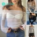 DR BEI T-shirt Stretchy Off Shoulder See-through Tee Shirt. 