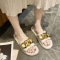 2022 summer new slippers women's gold chain link wear net red ins home non-slip foreign trade wholesale flip-flops. 