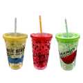 Reusable Plastic Double Wall Water Cup with Straw and Lid. 