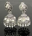 Silver Indian Style Medium Jhumkay With White Stones For Her. 