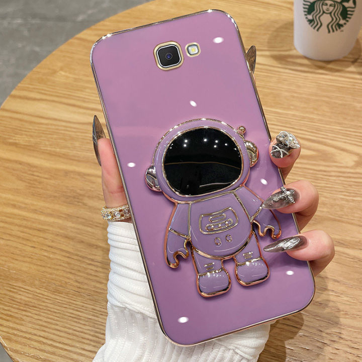 Maitus for Samsung Galaxy J7 Prime Back Cover with Astronaut Hidden Stand Luxury 6D Plating Square Bumper Shiny Cases Soft Silicone Full Protection Mobile Phone Case for Boy Girls