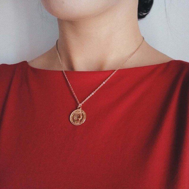 Vintage Portrait Coin Pendant Necklace Gold Silver Color Chain Choker Necklaces For Women Multi-Layer Jewelry