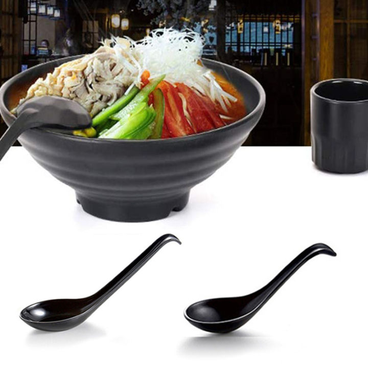 5pcs Japanese Style Spoons Soup Spoon Black Matte Asian Ladle Spoon with Long Handle for Restaurants