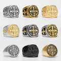 Superman Ruoias Exorcism Saint Benedict Cspb Cross Men Rings Punk Hip Hop for Boyfriend Male Stainless Steel Jewelry Creativity Gift Wholesale. 