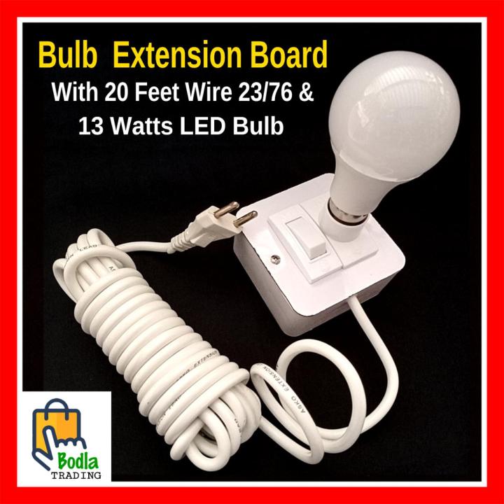 LED Bulb Extension Board, Extension Wire For LED Bulbs, 20 Feet Wire 23/76 with 13W LED Bulb, B22 Pin Type Holder Best Quality