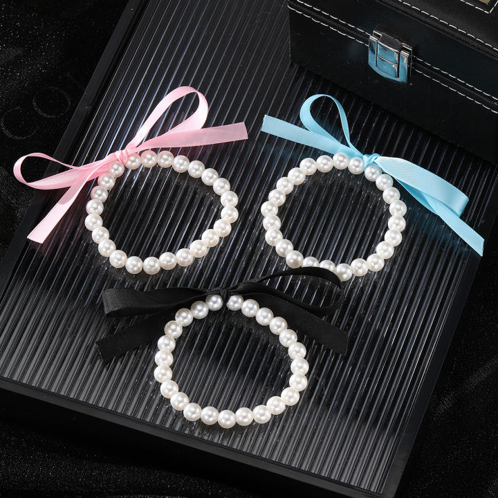 [ New ] Ornament Artificial Pearl Bow Elastic Bracelet Minority Fashion Lolita Matching Bracelet Accessories