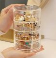 Acrylic Rotating Jewelry Organizer with Lid Transparent | Ear Rings & Necklace_Bracelets Holder | Rotating Makeup Organizer. 
