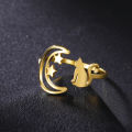 Skyrim New In Women's Crescent Moon Star Cat Ring Stainless Steel Fashion Cute Animal Open Finger Rings Jewelry Gift Wholesale. 