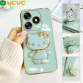 UCUC for Tecno Spark 10 Spark 10C Back Cover Cute kitty Mirror Multifunction Folding Bracket Luxury 6D Plating Case Soft Silicone Square Phone Cases for Boys for Girls. 