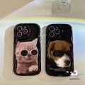 For Realme C25Y C15 C51 C21 C30 C12 C25s C35 C55 C20 C33 C17 C31 C11 C21Y C53 C25 C1 C3 C20A 6i 5s 9i 7i 5 11 5i 3D Wavy Curved Edge Cute Couples Cartoon Sunglasses Cat Puppy Case. 