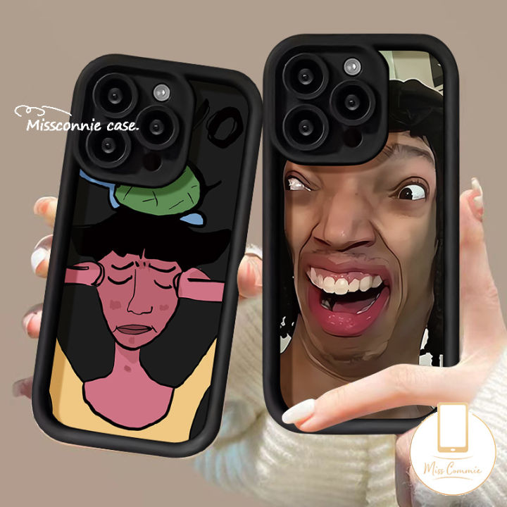 MissConnie Personalized Ugly Phone Case Compatible For IPhone 15 11 7Plus 13 14 12 11 Pro Max X XR 6 7 8 6S Plus XS MAX SE 2020 Soft Angel Eyes Shockproof Black Ugly Casing Emoji Cover