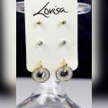 Lovisa Gold Plated Earrings With Glitter And Stones Fashion Jewelry Pack Of 3  For Girls, Women, Her High Quality. 