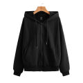 Black Fleece Zipper Hoodie for Girls and Women - Winter Wear. 