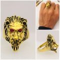Shiny Non-Fade Red Eyes Lion Head Ring for Boys and Men - Stainless Steel Biker Punk Men's Rings For Boys - Stylish Fashion Jewelry Lion Ring for Men. 