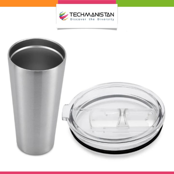 Techmanistan Reusable 500ml Double Wall Steel Coffee Tumbler, Travel Stanley Mug Water With Lid, Portable Cup Thermos