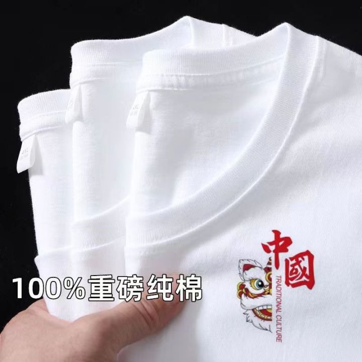 Heavy Xinjiang cotton women's T-shirt national tide Chinese style cotton short sleeve large size loose white half sleeve NIS unisex