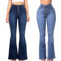 OIMG Womens Vintage High Waist Flared Bell Bottom Jeans Trendy Light Denim Pants. 