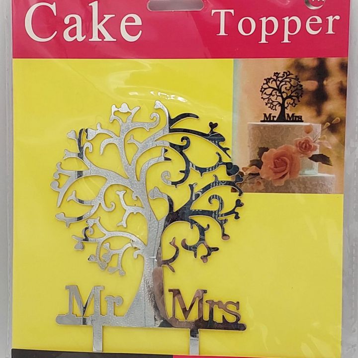 MR MRS CAKE TOPPER IN SILVER COLOR FOR CAKE DECORATION