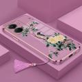casing oppo a57 4g 2022 phone case Electroplated Plating silicone bird with flower design soft shell to send lanyard. 