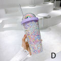 Double Layers Rainbow Plastic Water Bottle With Straw Creative 550ml Mug. 
