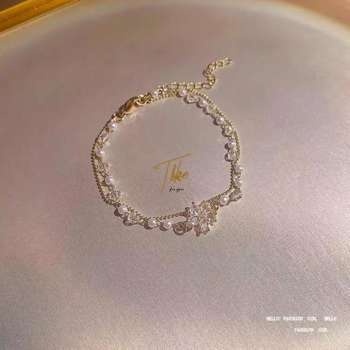 Tala 18K Gold Kyle Inspired - Double layer Pearl Flower Pendant Bracelet Exquisite packaging Fashion accessories