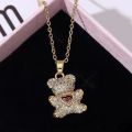 Fashion Income Heartbeat Bear Necklace Hollow Station Heart Teddy Bear Cute Fresh Light Luxury Personality Smart Love Pendant. 