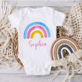 Personalised Rainbow Baby Girl Boy Bodysuit New Baby Gift Custom Baby Name Jumpsuit Toddler Playsuit Clothes Infant Shower Gifts. 