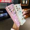 JIUMOO For vivo V20 SE Case Fashion Tide Flower Side Design Phone Case Square Edge Pattern Silicone Softcase Luxury Plating Casing Full Cover Camera Shockproof Protection Cases. 