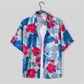 Men Shirt Hawaiian Style Floral Printing Lapel Short-sleeved Cardigan Top Summer Beach Couples T-shirt. 