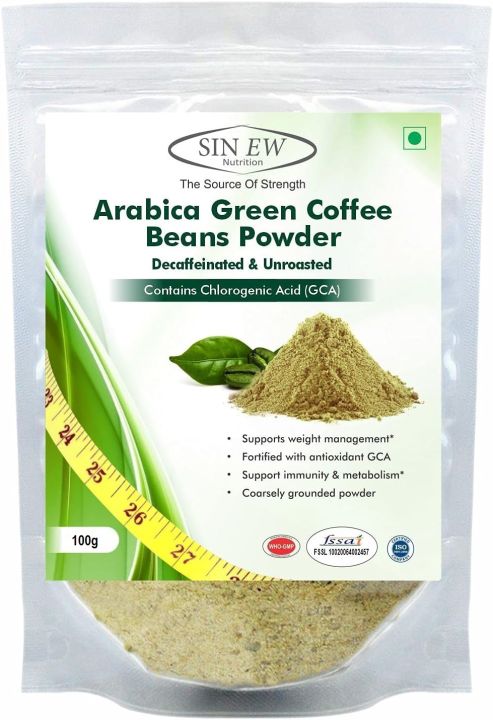 SINEW NUTRITION Arabica Green Coffee Beans Powder 100Gm, Decaffeinated & Unroasted Arabica Coffee for Weight Management