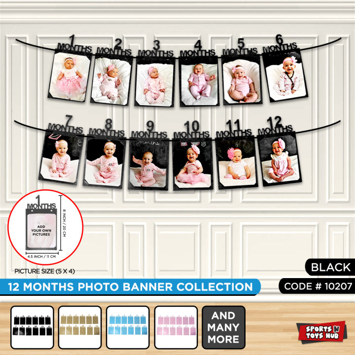 12 Months Photo Banner Collections Baby First Birthday Photo_Frame Bunting Garland. Party Decorations. Newborn 1 To 12 Months, Baby Boy & Girl Parties Decor Supplies, Monthly Milestone Photography Props, My First Year Gift, Theme Party