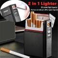 Portable Metal Cigarette Case Lighter 20pcs Cigarettes Holder Box  Automati'c- Windproof Lighte'rs-USB Charging Gadget For Men gift. 