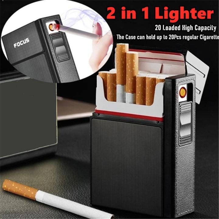 Portable Metal Cigarette Case Lighter 20pcs Cigarettes Holder Box  Automati'c- Windproof Lighte'rs-USB Charging Gadget For Men gift