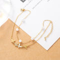 SAKURA 1 set of movable gemstone ring women's anklet stainless steel gold-plated layered chain anklet. 