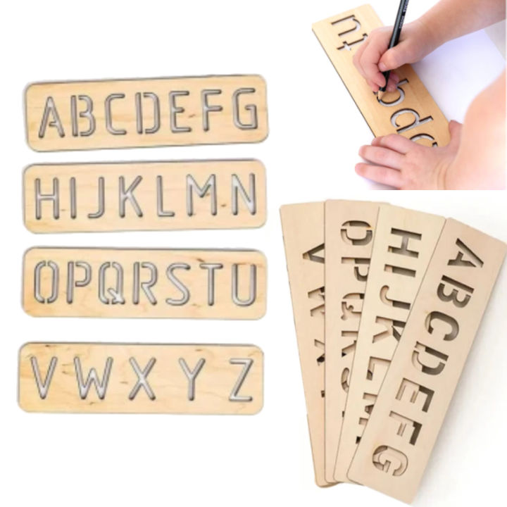 Educational Wood Handwriting Stencil Set | Easy-to-Use Writing Guide for Kids & Preschoolers | Letters & Number Stencils for More Convenient Handling & Tracing | Reusable Boards (Letters)