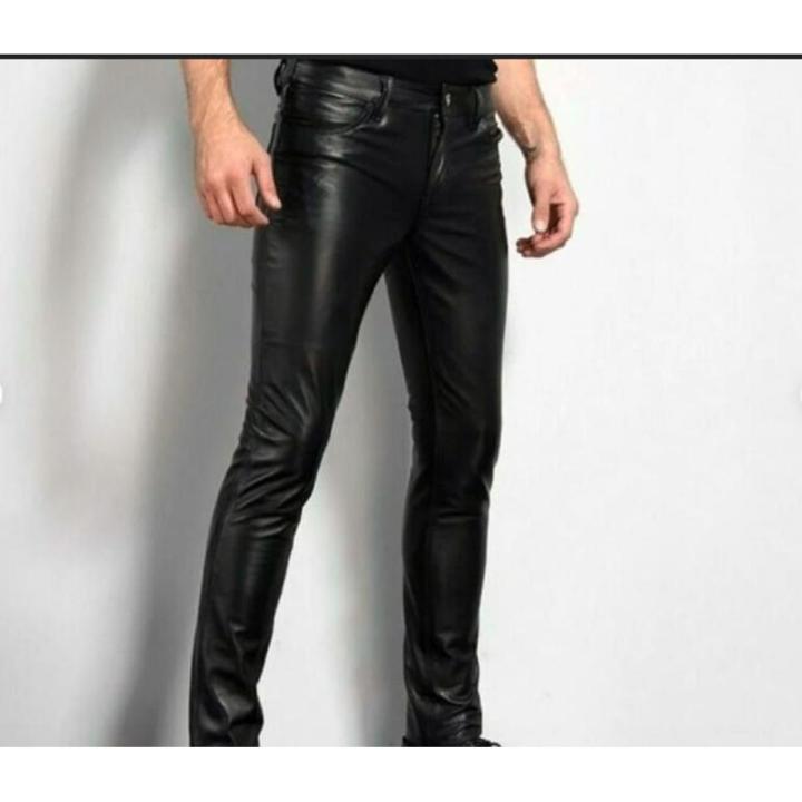 Men's Black Real Cowhide Slim Fit Leather Pants Jeans Trousers Bikers Pant
