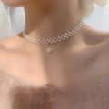 Handmade Pearl Weaving Necklace Simulated White Pendant with Chain Romantic Wedding Party Vintage Jewelry for Women and Girls. 