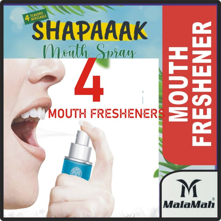 MALAMAH (ALL FOUR) MOUTH FRESHENER MOUTH SPRAY, BREATH FRESHENER ORAL SPRAY FOR FRESH BREATH NON ALCOHOLIC HALAL, 4 TASTY FLAVORS, SPEARMINT FRESHMINT  PEPPERMINT  20ML EACH
