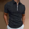Tee Shirt Turn-Down Collar Men Zipper Neck Business Shirt. 