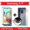 Samsung A71 Full Black 9D|5D|6D|10D|11D|21D Tempered Glass Screen Protector Full Glue Edge To Edge + Back Matte Protector Soft Skin Sheet Soft Film Protector For Galaxy A71. 