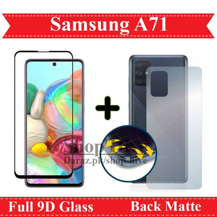 Samsung A71 Full Black 9D|5D|6D|10D|11D|21D Tempered Glass Screen Protector Full Glue Edge To Edge + Back Matte Protector Soft Skin Sheet Soft Film Protector For Galaxy A71