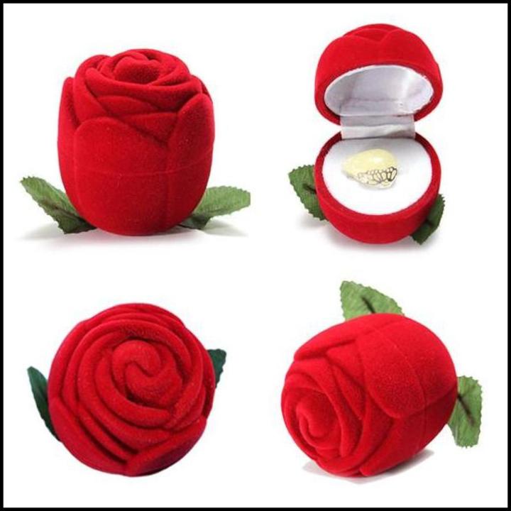 Romantic Rose Shape Flower Box For Couple - Cute Velvet Red Rose Gift Box - Couple Ring Box For Your Loved Ones