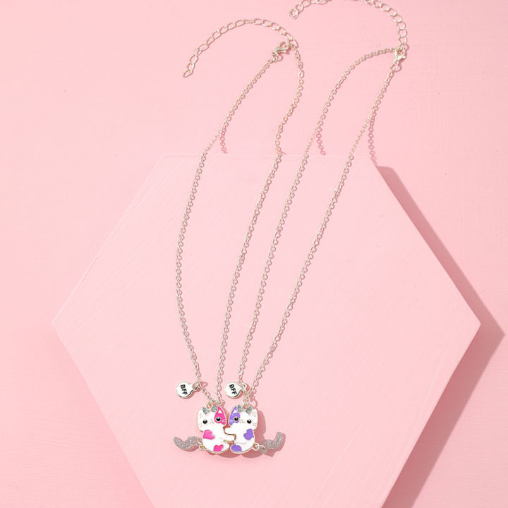 【Happy LifeStore
】2 PCS/Set Cartoon During Couple Necklases Chain Necklace BFF Friendship Children's July Girls