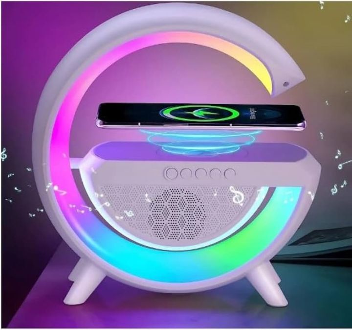 Versatile Smart Lamp: Wireless Charging + Bluetooth Speaker + LED Display + RGB Night Light - Modern Multi-Functional Device for Bed Room and Beyond
