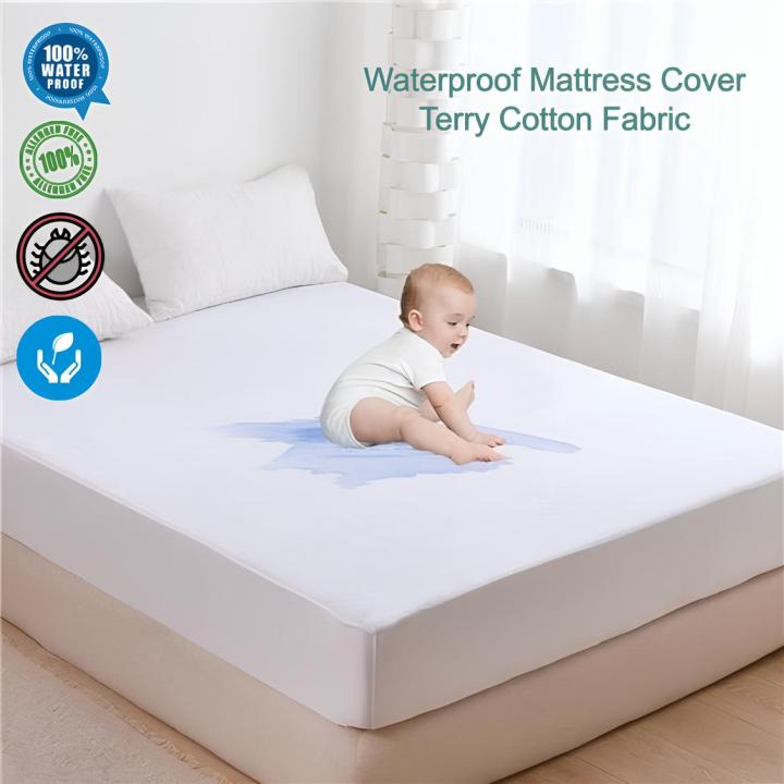 Waterproof Mattress Cover For Double Bed King Size Terry & Jersey Fabric Mattress Cover – Waterproof, Soft, and Breathable Protection Fitted Mattress Protector Anti Slip Bed Sheet